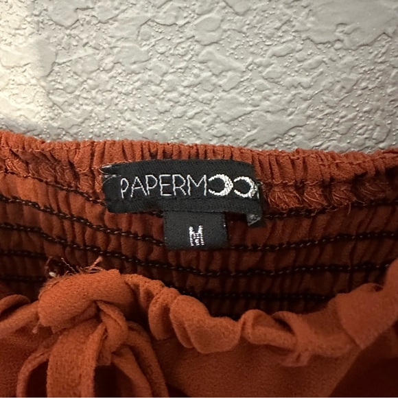 Rust-Colored Off-the-Shoulder Blouse with Ruched Front - Picture 2 of 5